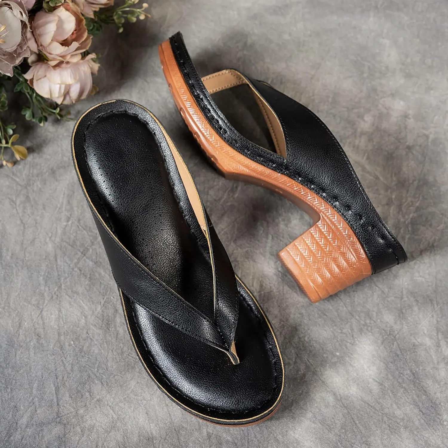 Summer Sandals for Women 2025 Women's Orthopedic Dressy Chunky Heel Sandal Arch Support Comfortable Slip-On Open Toe Heeled Flip Flops Bridal Party Wedding Shoes Casual Wedge Thong Sandals