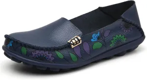 Sunporx Women's Comfortable Loafers Driving Moccasins Shoe Casual Leathers Slip on Round Toe Breathable Walking