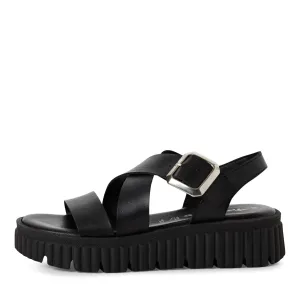 TAMARIS - 28705-001 LOW WEDGE PLATFORM SANDAL - BLACK