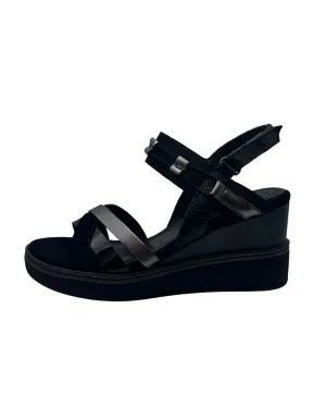 Tamaris Black Wedged Sandals with Velcro Strap