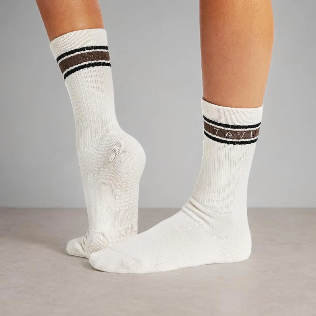 TAVI Kai Fashion Crew Grip Socks - For Slipper Barre, Pilates, and Yoga - with Grips for Women and Men