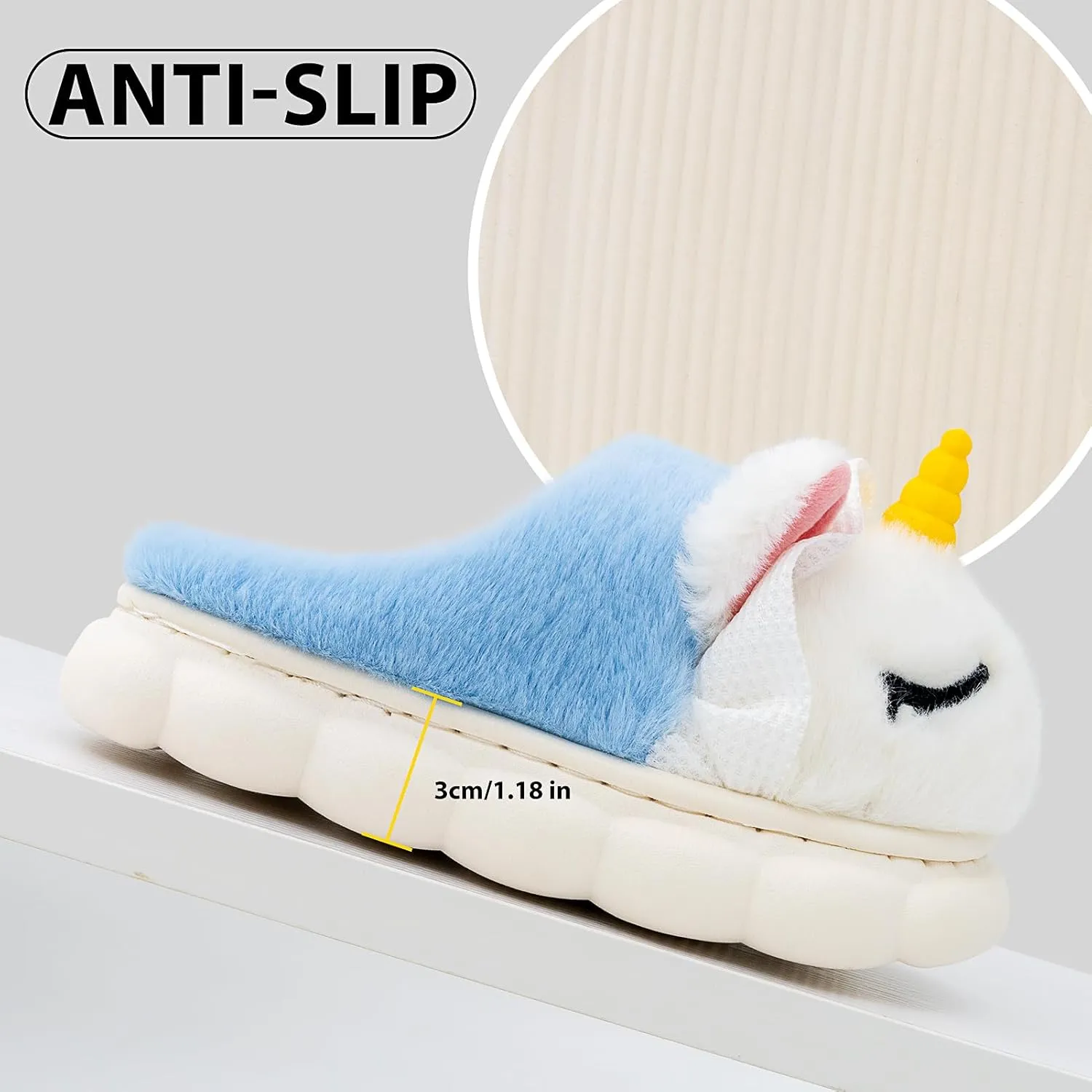 techcity Toddler Boys Girls Fuzzy Fluffy Slippers Cute 3D Unicorn Bunny Warm Shoes Winter House Home Indoor Outdoor Plush Fur Slipper Shoes