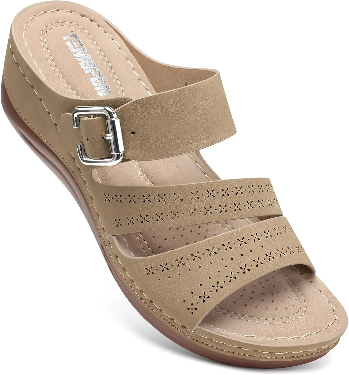 TEMOFON Wedge Sandals for Women Comfortable: Slip On Sandals Women Dressy Summer Flat Sandals Size 5-11
