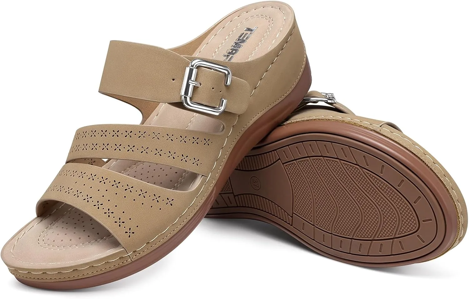 TEMOFON Wedge Sandals for Women Comfortable: Slip On Sandals Women Dressy Summer Flat Sandals Size 5-11
