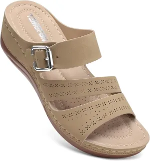 TEMOFON Wedge Sandals for Women Comfortable: Slip On Sandals Women Dressy Summer Flat Sandals Size 5-11