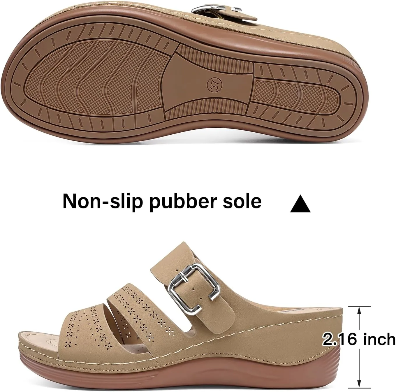 TEMOFON Wedge Sandals for Women Comfortable: Slip On Sandals Women Dressy Summer Flat Sandals Size 5-11