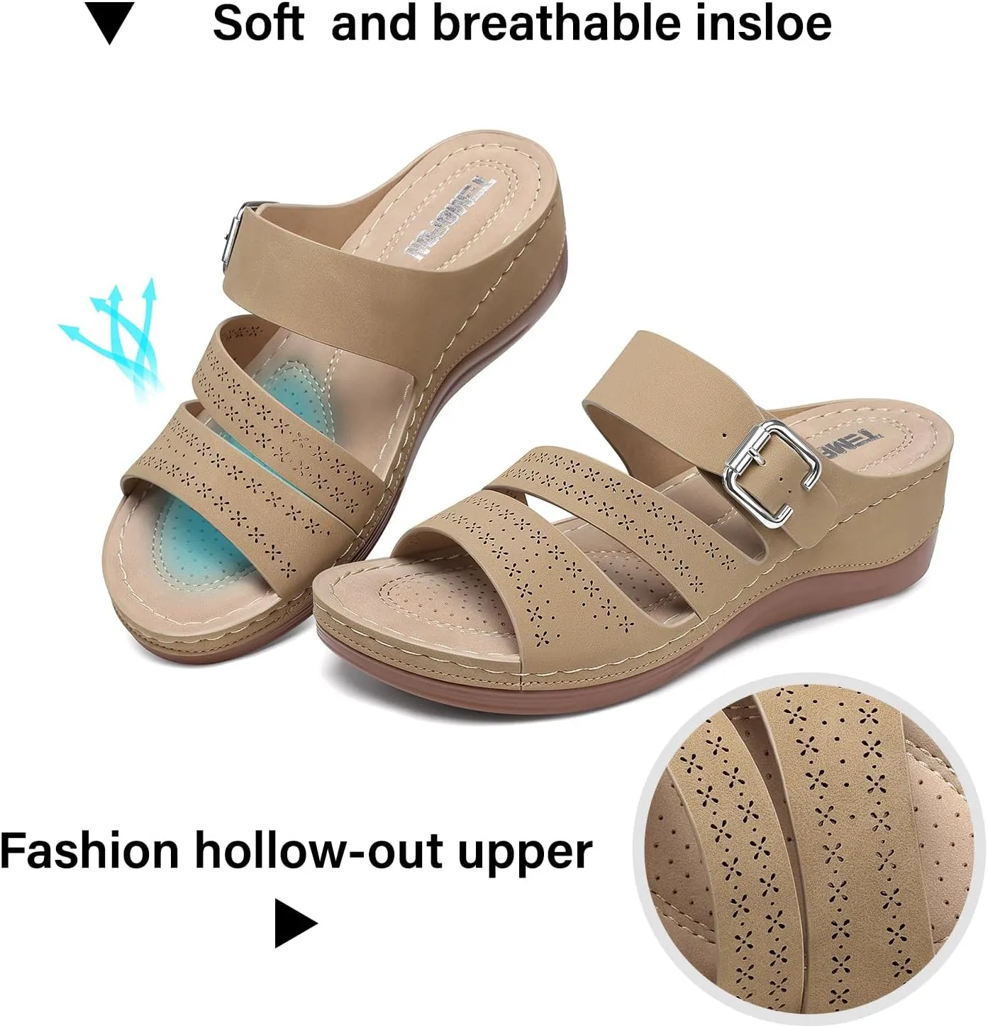 TEMOFON Wedge Sandals for Women Comfortable: Slip On Sandals Women Dressy Summer Flat Sandals Size 5-11
