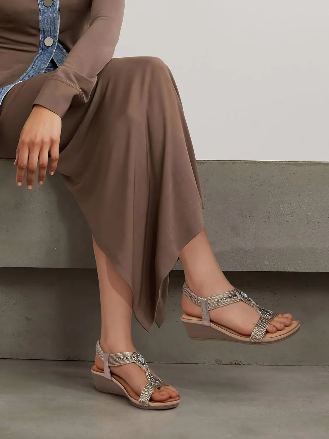 TEMOFON Womens Sandals Wedge Low: Wedge Sandal Women Dressy Summer