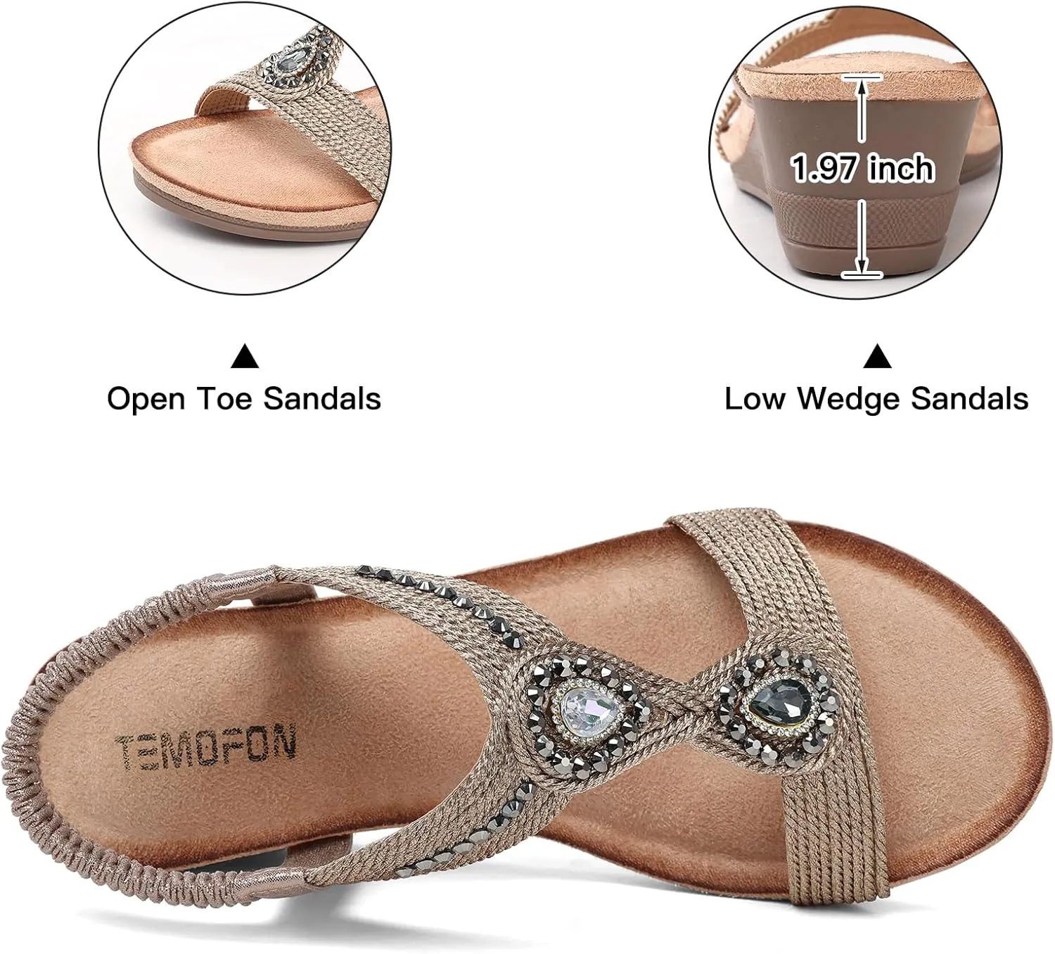 TEMOFON Womens Sandals Wedge Low: Wedge Sandal Women Dressy Summer