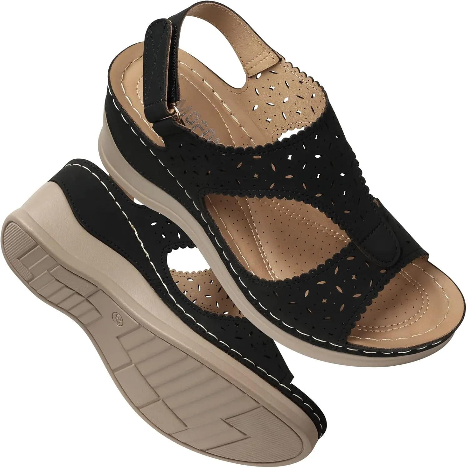 TEMOFON Womens Sandals Wedge Platform: Summer Ankle Strap Open Toe Wedge - Dressy Sandals Women - Comfortable Walking Low Sandal