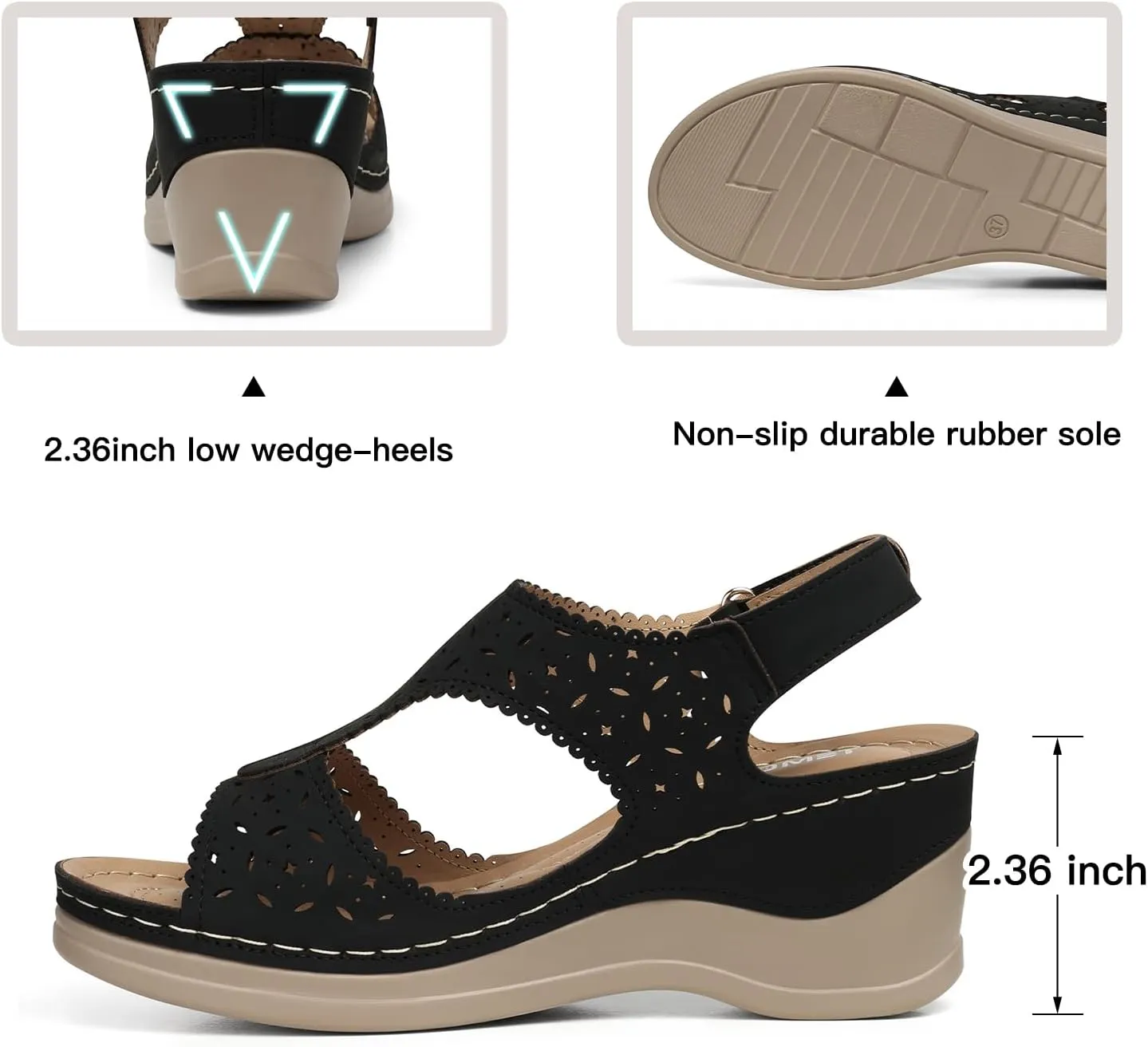 TEMOFON Womens Sandals Wedge Platform: Summer Ankle Strap Open Toe Wedge - Dressy Sandals Women - Comfortable Walking Low Sandal