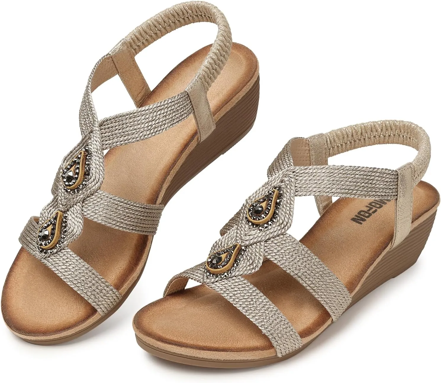 TEMOFON Womens Wedge Dressy Sandals: Elastic Ankle Strap Sandals - Summer Beach Open Toe - Comfortable Walking Sandals Size 5-11