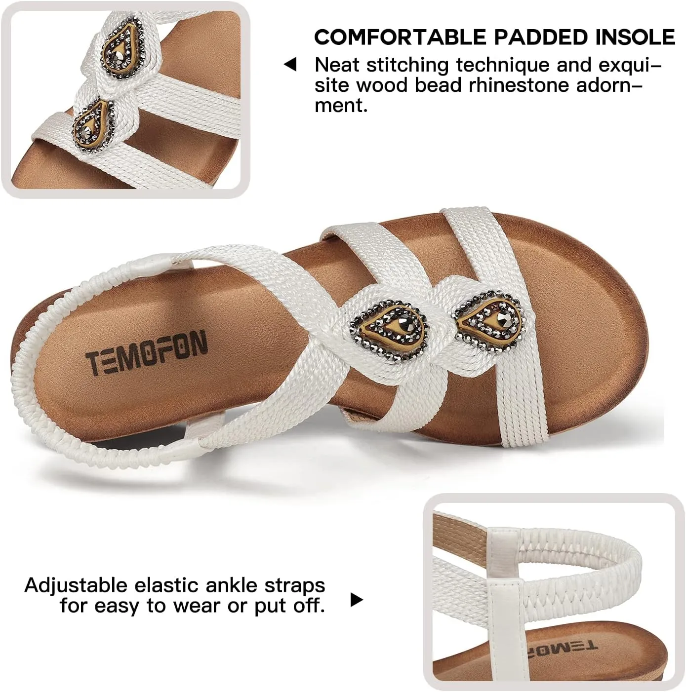 TEMOFON Womens Wedge Dressy Sandals: Elastic Ankle Strap Sandals - Summer Beach Open Toe - Comfortable Walking Sandals Size 5-11