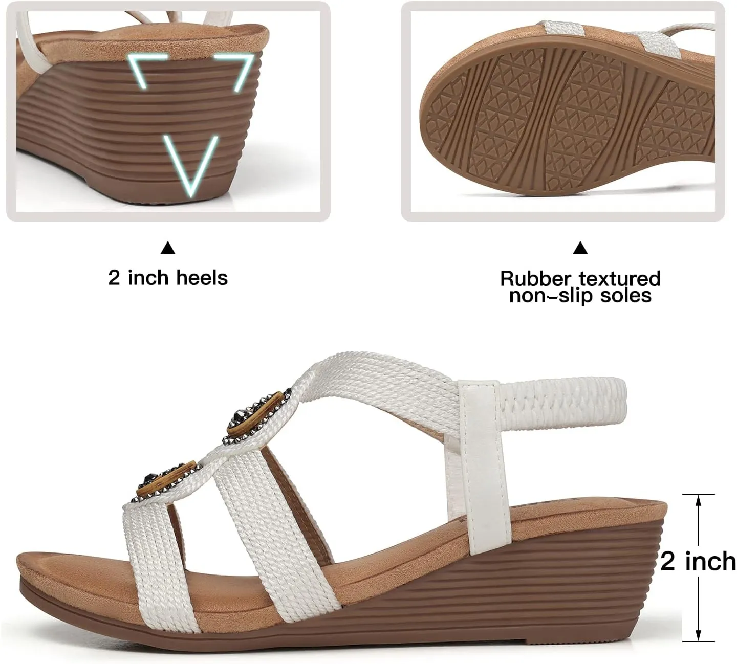 TEMOFON Womens Wedge Dressy Sandals: Elastic Ankle Strap Sandals - Summer Beach Open Toe - Comfortable Walking Sandals Size 5-11