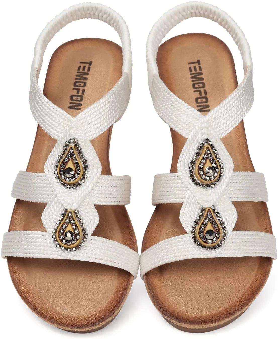 TEMOFON Womens Wedge Dressy Sandals: Elastic Ankle Strap Sandals - Summer Beach Open Toe - Comfortable Walking Sandals Size 5-11