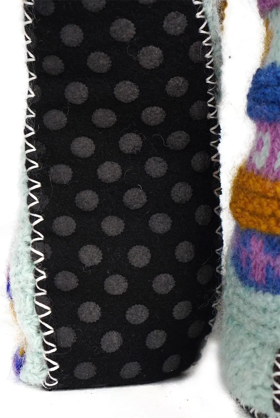 Tibetan Socks Hand Knit Wool Fleece Lined Long Slipper Socks with Non Slip Soles