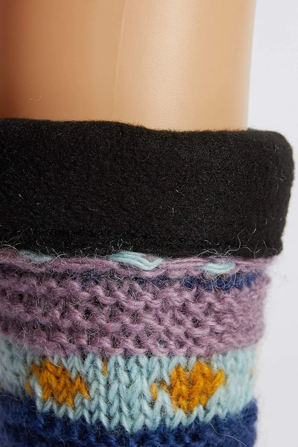 Tibetan Socks Hand Knit Wool Fleece Lined Long Slipper Socks with Non Slip Soles