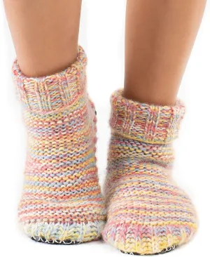 Tibetan Socks Wool Hand Knit Fleece Lined Mid Bootie Slipper Sock Non Slip Sole