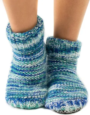 Tibetan Socks Wool Hand Knit Fleece Lined Mid Bootie Slipper Sock Non Slip Sole