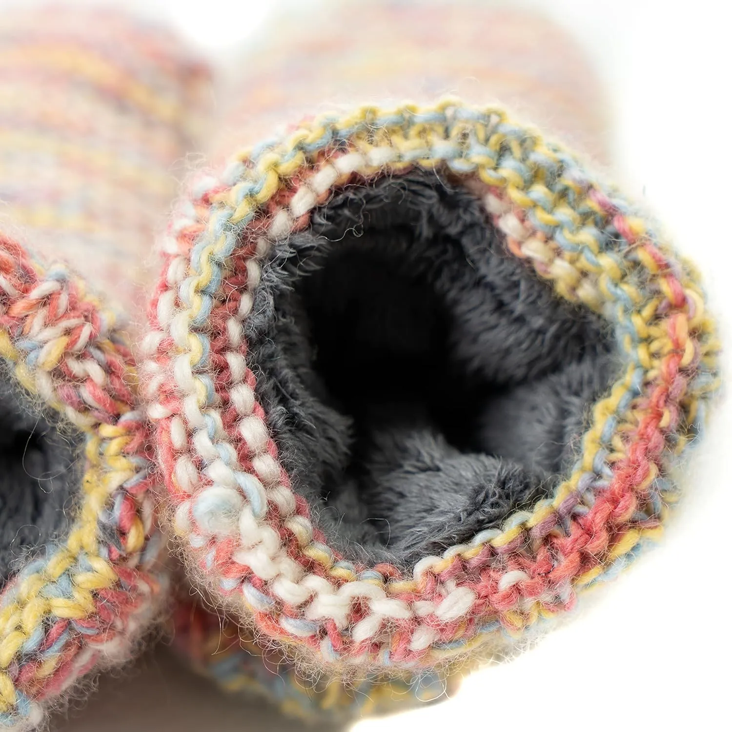 Tibetan Socks Wool Hand Knit Fleece Lined Mid Bootie Slipper Sock Non Slip Sole