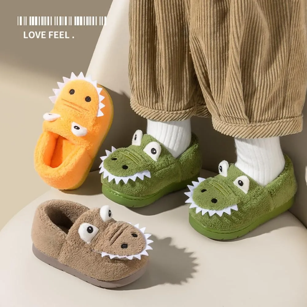 Toddler Boys Girls Dinosaur House Slippers Kids Cute Animal Slippers with Memory Foam Plush Warm Non-slip Home Shoes for Indoor and Outdoor