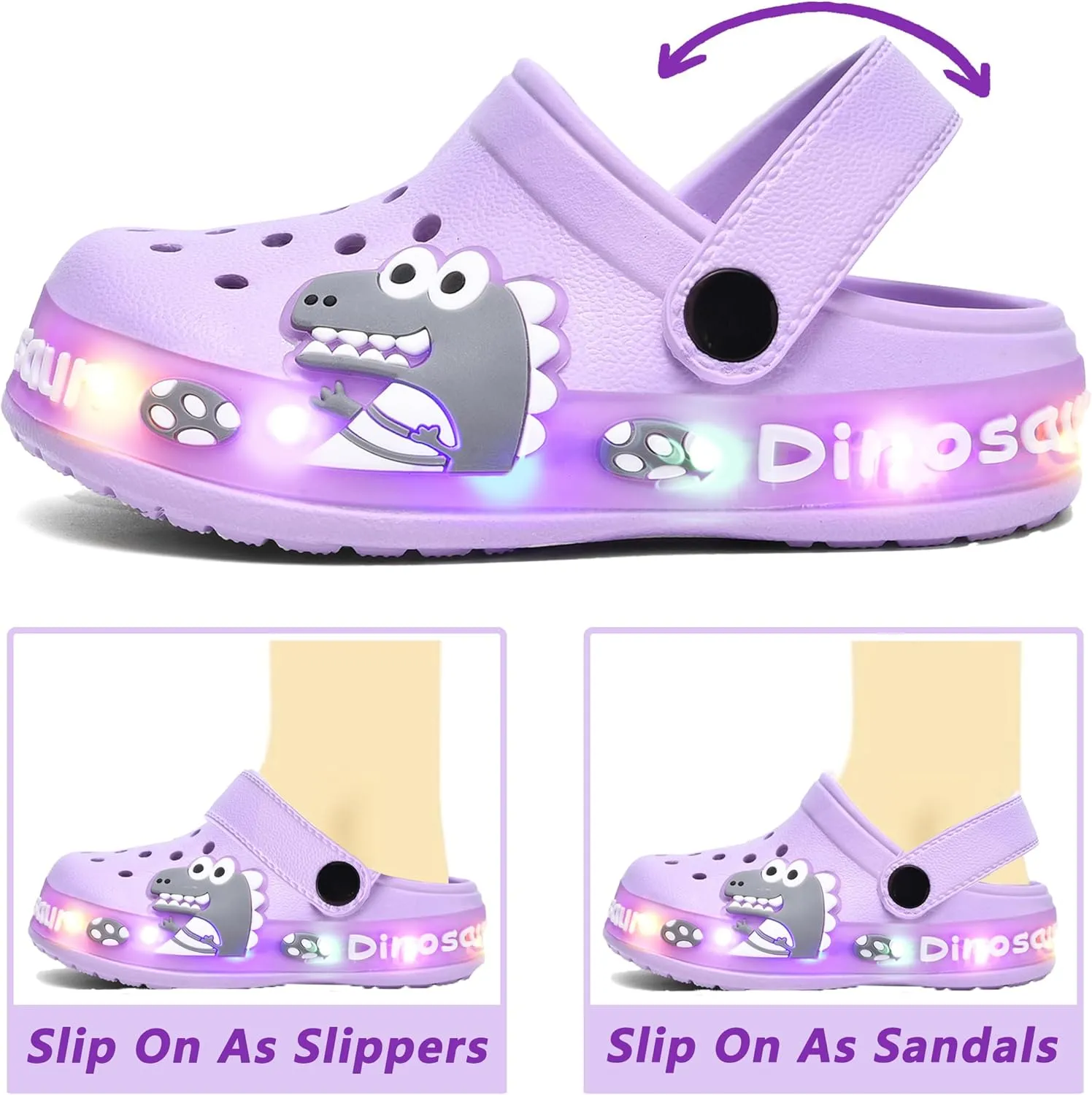 Toddler Kids' Girls LED Clogs Cute Garden Shoes Cartoon Slides Lightweight Non Slip Indoor Outdoor Sandals Beach Slippers Children