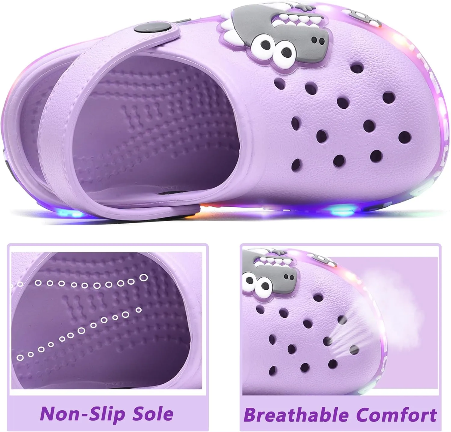 Toddler Kids' Girls LED Clogs Cute Garden Shoes Cartoon Slides Lightweight Non Slip Indoor Outdoor Sandals Beach Slippers Children