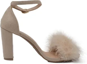 TOP Moda Womens Hannah-1 Platform Chunky Heel Metallic Glitter Party Ankle Strap High Heel Sandal Taupe Su Fur 8