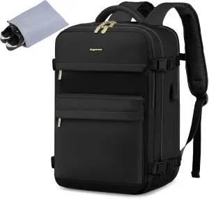 Travel Backpack for Women, TSA Carry On Backpack Flight Approved Luggage, 35L Water Resistant Personal Item Daypack Large Weekender Bag fit 17 inch Laptop with Shoe Bag, Black