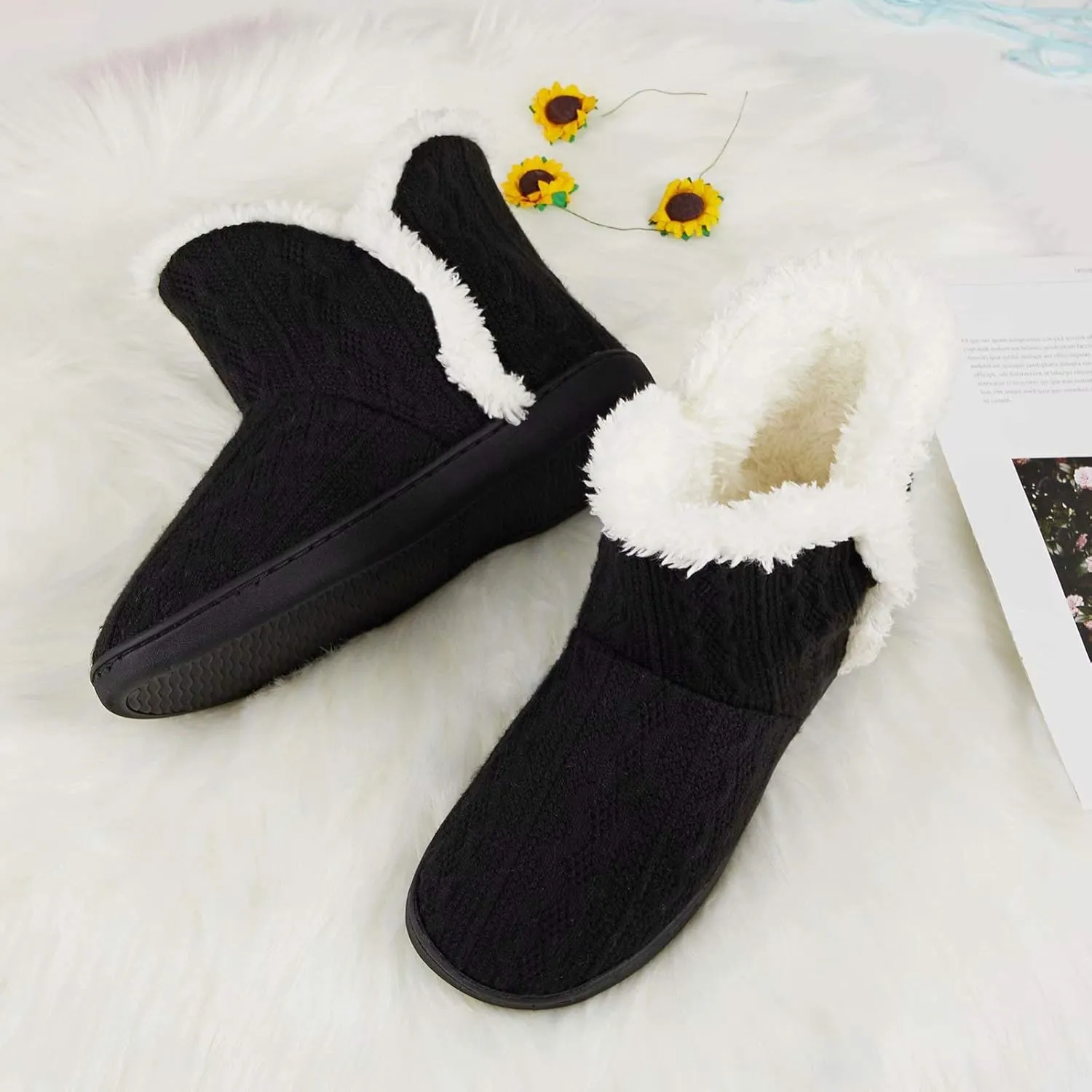 TUOBUQU Women Warm Bootie Slippers Fluffy Plush Indoor Outdoor Winter Booty Slippers