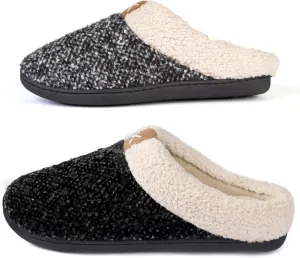 ULTRAIDEAS Set of 2 Pairs - US Size Large Memory Foam Slippers （Grey，Black）