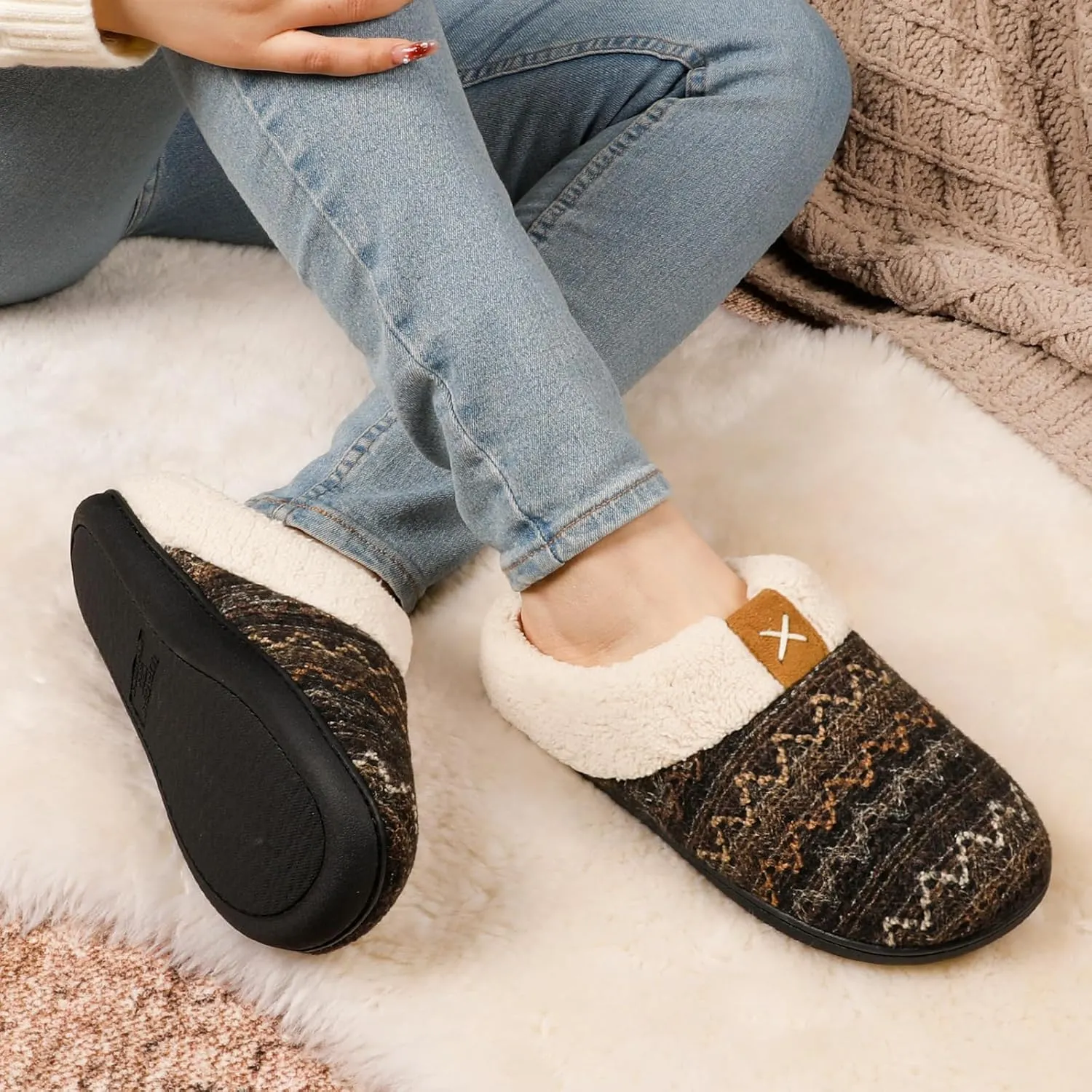 ULTRAIDEAS Women's Indoor Bedroom Slipper with Memory Foam, Gift for Women, Wool-Like House Shoe with Anti-Skid Rubber Sole for Ladies