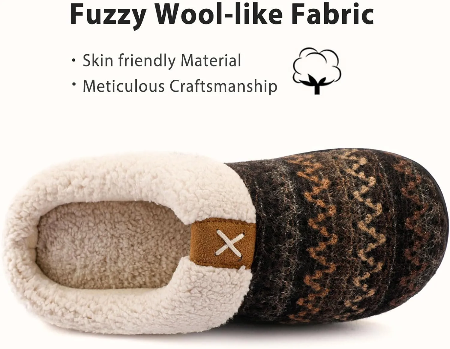 ULTRAIDEAS Women's Indoor Bedroom Slipper with Memory Foam, Gift for Women, Wool-Like House Shoe with Anti-Skid Rubber Sole for Ladies