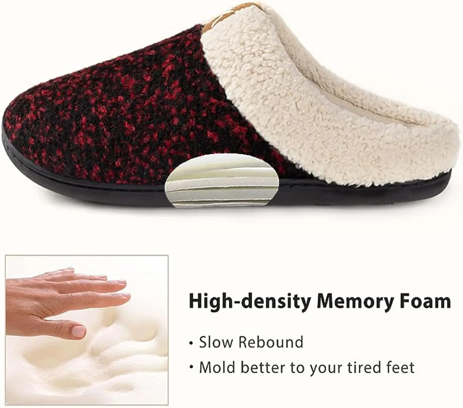 ULTRAIDEAS Women's Indoor Bedroom Slipper with Memory Foam, Gift for Women, Wool-Like House Shoe with Anti-Skid Rubber Sole for Ladies