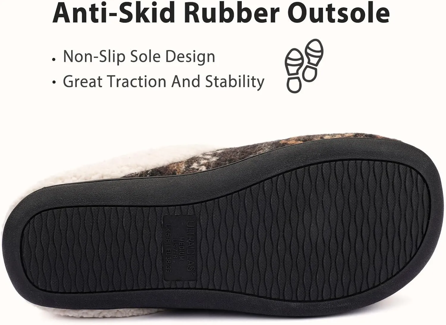 ULTRAIDEAS Women's Indoor Bedroom Slipper with Memory Foam, Gift for Women, Wool-Like House Shoe with Anti-Skid Rubber Sole for Ladies