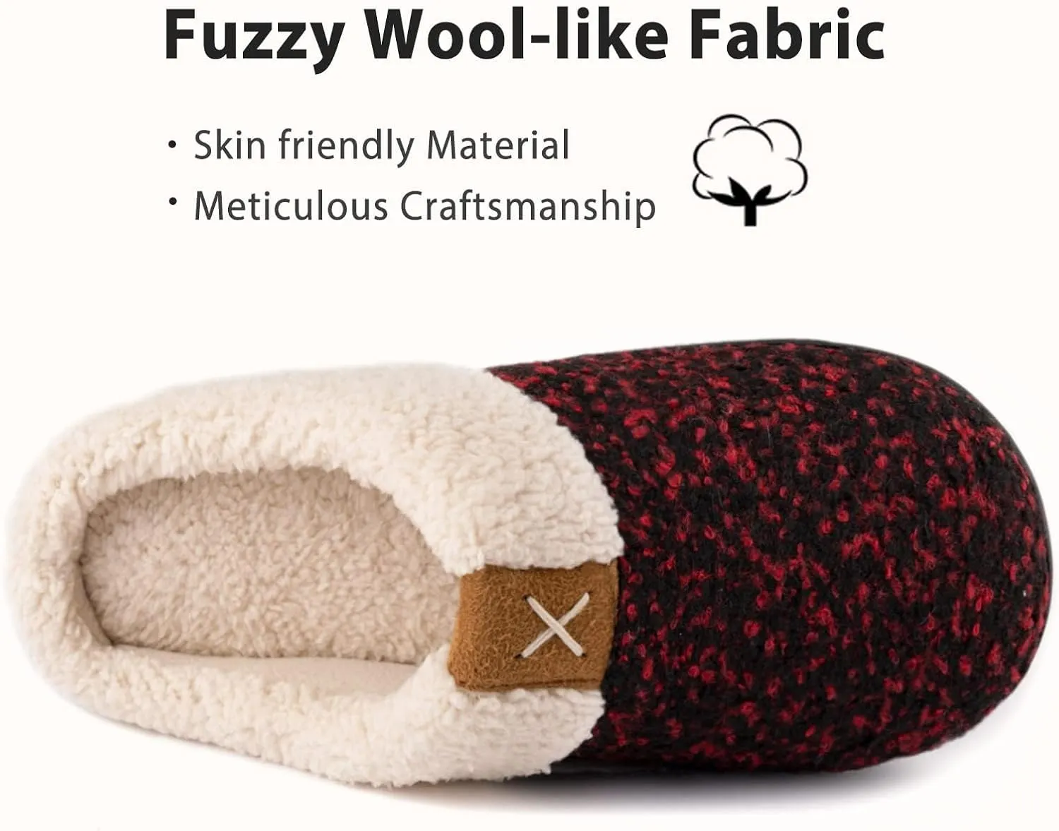 ULTRAIDEAS Women's Indoor Bedroom Slipper with Memory Foam, Gift for Women, Wool-Like House Shoe with Anti-Skid Rubber Sole for Ladies