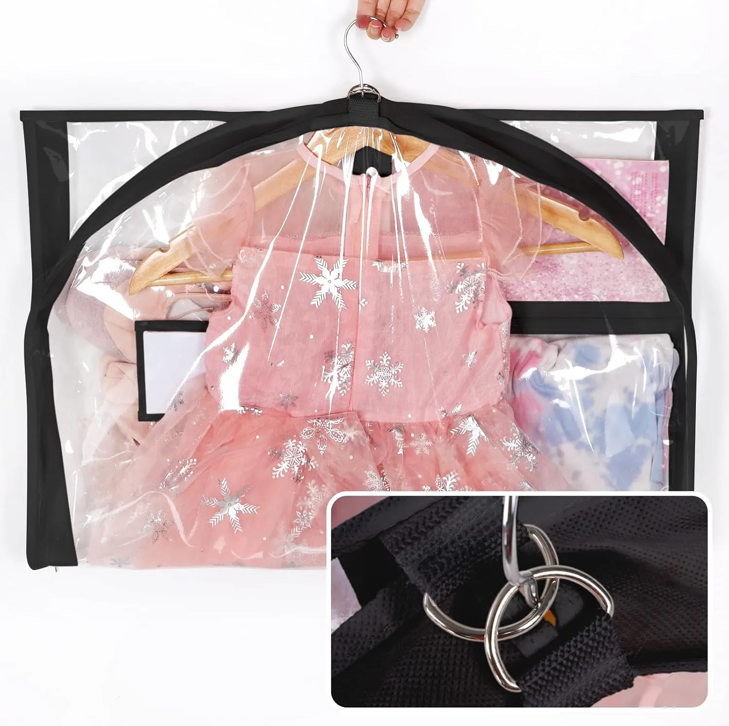 Univivi Clear PVC Dance Costume Bags, 35 Inch Garment Bag for Dance Competitions, with 3 Seperated Medium Clear Zipper Pockets and 1 Large Back Zippered Pocket (Clear/Black)