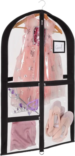 Univivi Clear PVC Dance Costume Bags, 35 Inch Garment Bag for Dance Competitions, with 3 Seperated Medium Clear Zipper Pockets and 1 Large Back Zippered Pocket (Clear/Black)