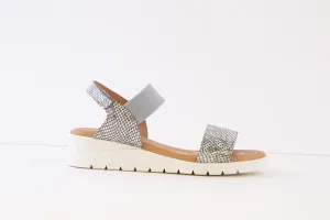 VALERIAS - 9041 LOW WEDGE ELASTIC/VELCRO SANDAL - SILVER
