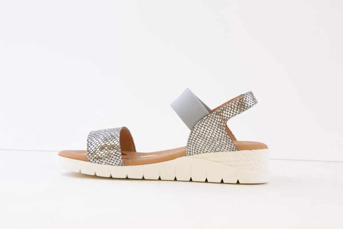 VALERIAS - 9041 LOW WEDGE ELASTIC/VELCRO SANDAL - SILVER