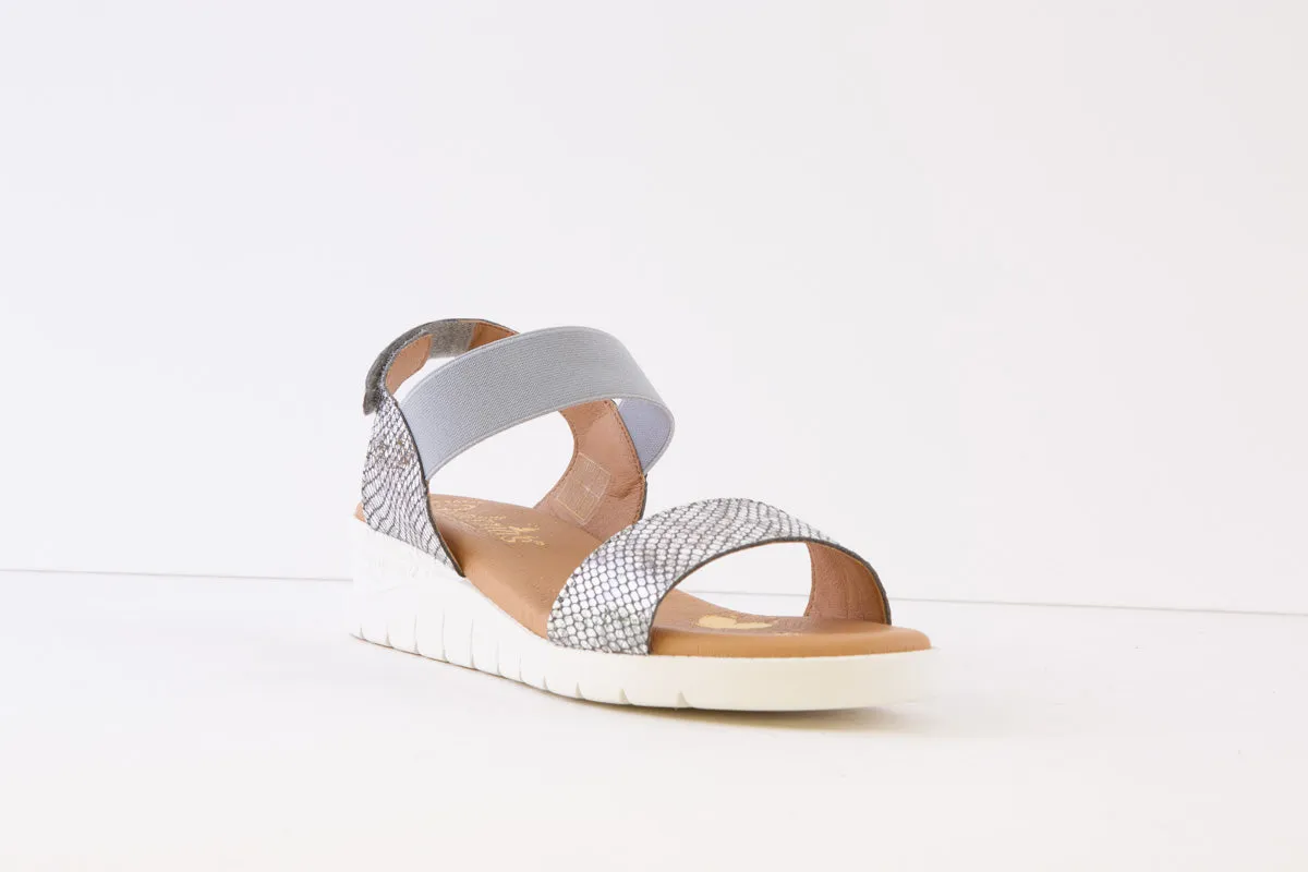 VALERIAS - 9041 LOW WEDGE ELASTIC/VELCRO SANDAL - SILVER