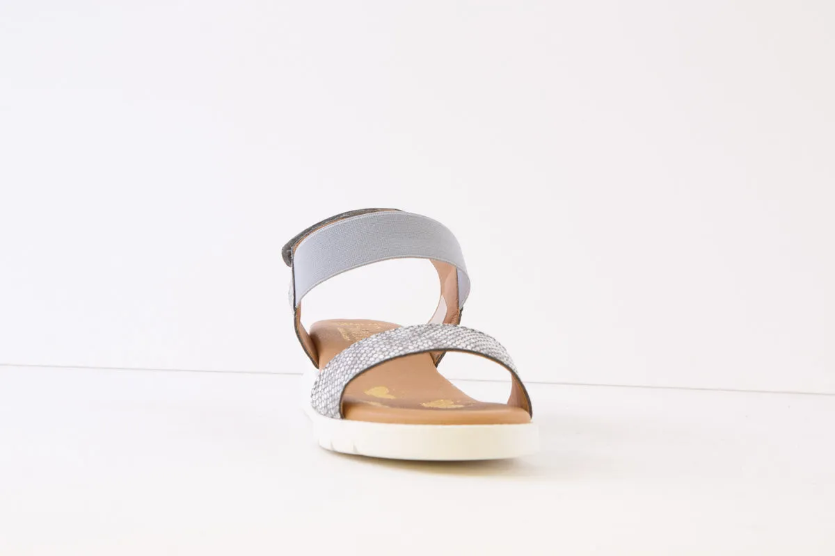 VALERIAS - 9041 LOW WEDGE ELASTIC/VELCRO SANDAL - SILVER