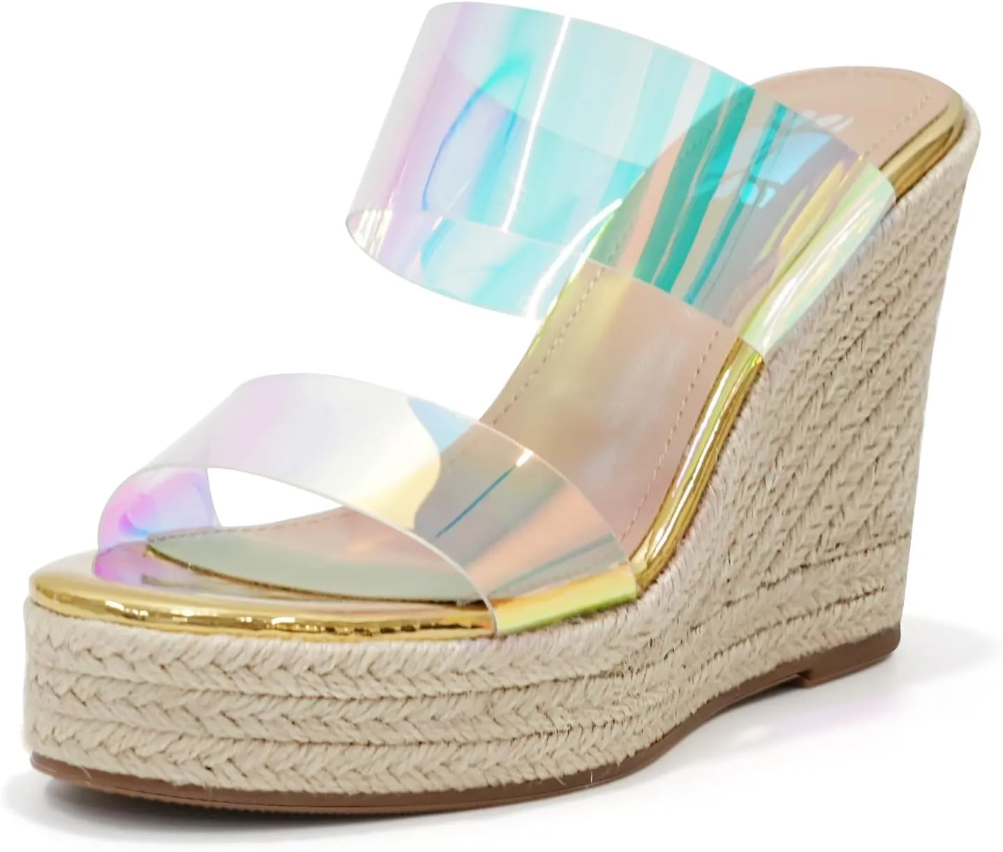 VARECOLA Women Slip On Espadrille Platform Wedge Sandals Slide Open Toe Clear High Heel Sandals