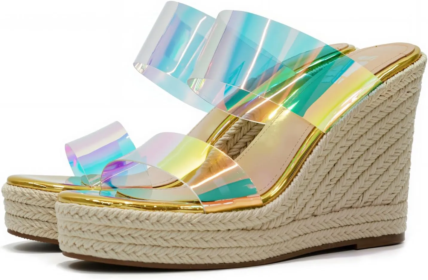 VARECOLA Women Slip On Espadrille Platform Wedge Sandals Slide Open Toe Clear High Heel Sandals