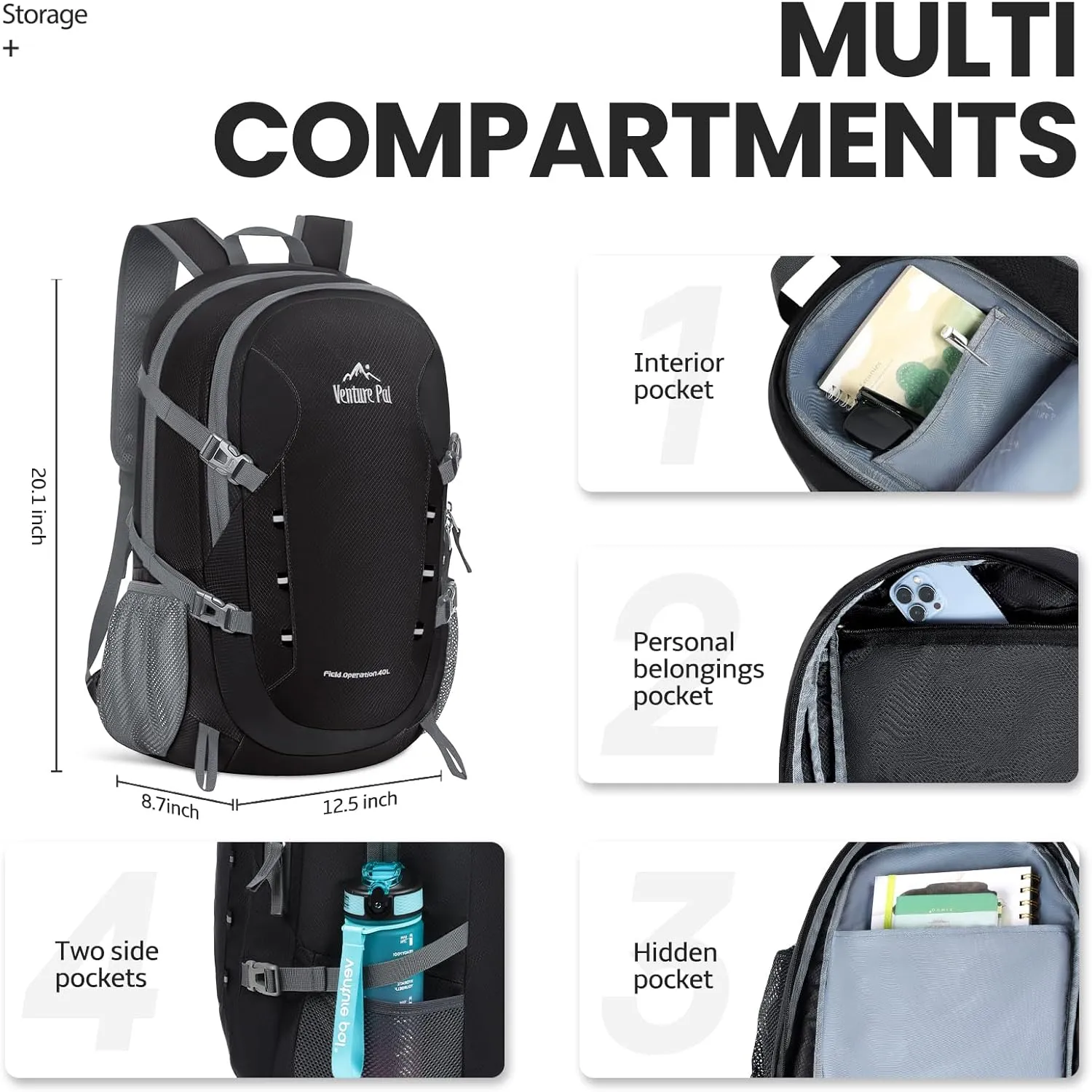 Venture Pal 40L Lightweight Packable Travel Hiking Backpack Daypack
