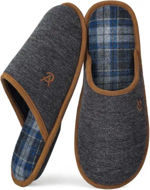 VeraCosy Mens Knitted Scottish Slippers with Soft Memory Foam Non Slip Indoor Rubber Sole