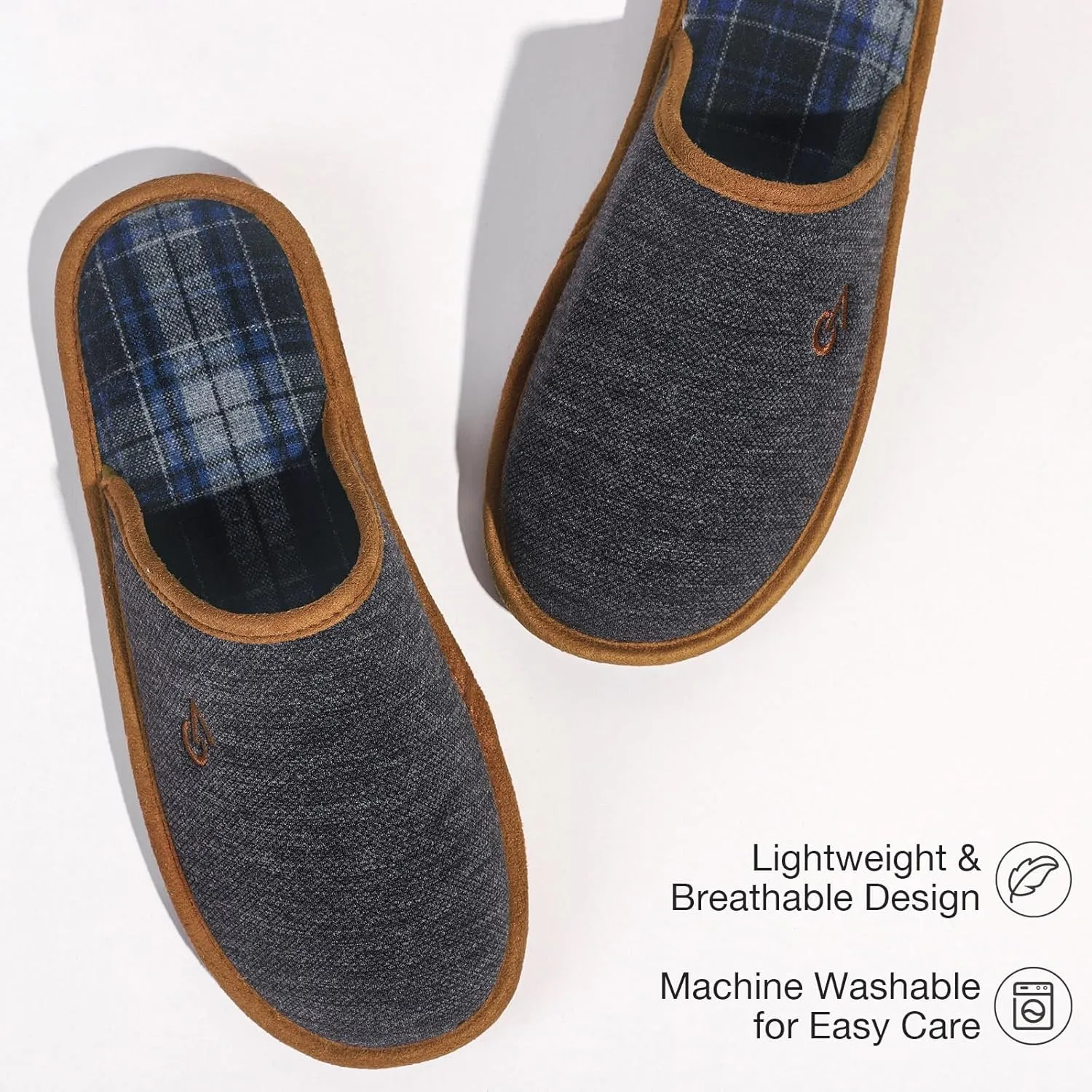 VeraCosy Mens Knitted Scottish Slippers with Soft Memory Foam Non Slip Indoor Rubber Sole