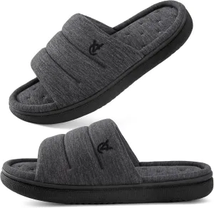 VeraCosy Mens Open-Toe Slippers Memory Foam Indoor Outdoor House Shoes