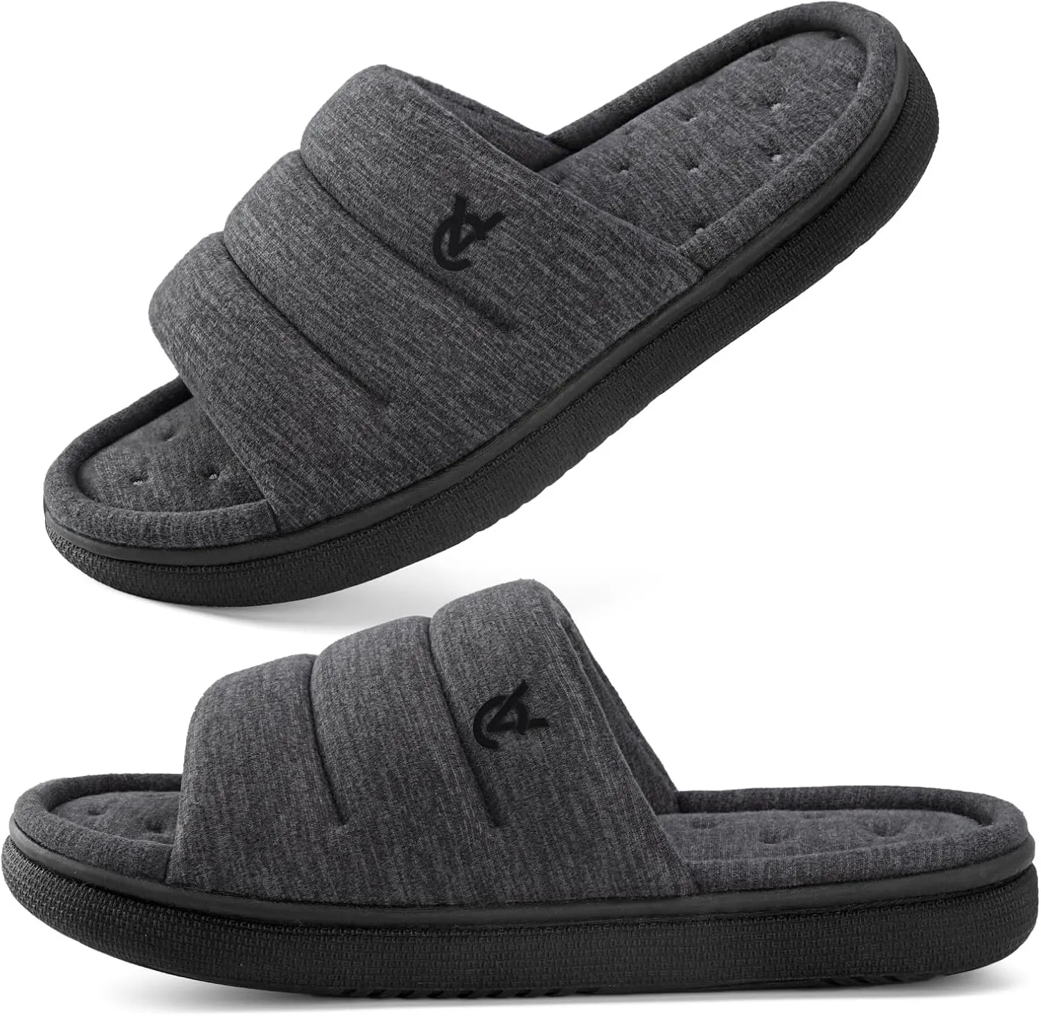 VeraCosy Mens Open-Toe Slippers Memory Foam Indoor Outdoor House Shoes