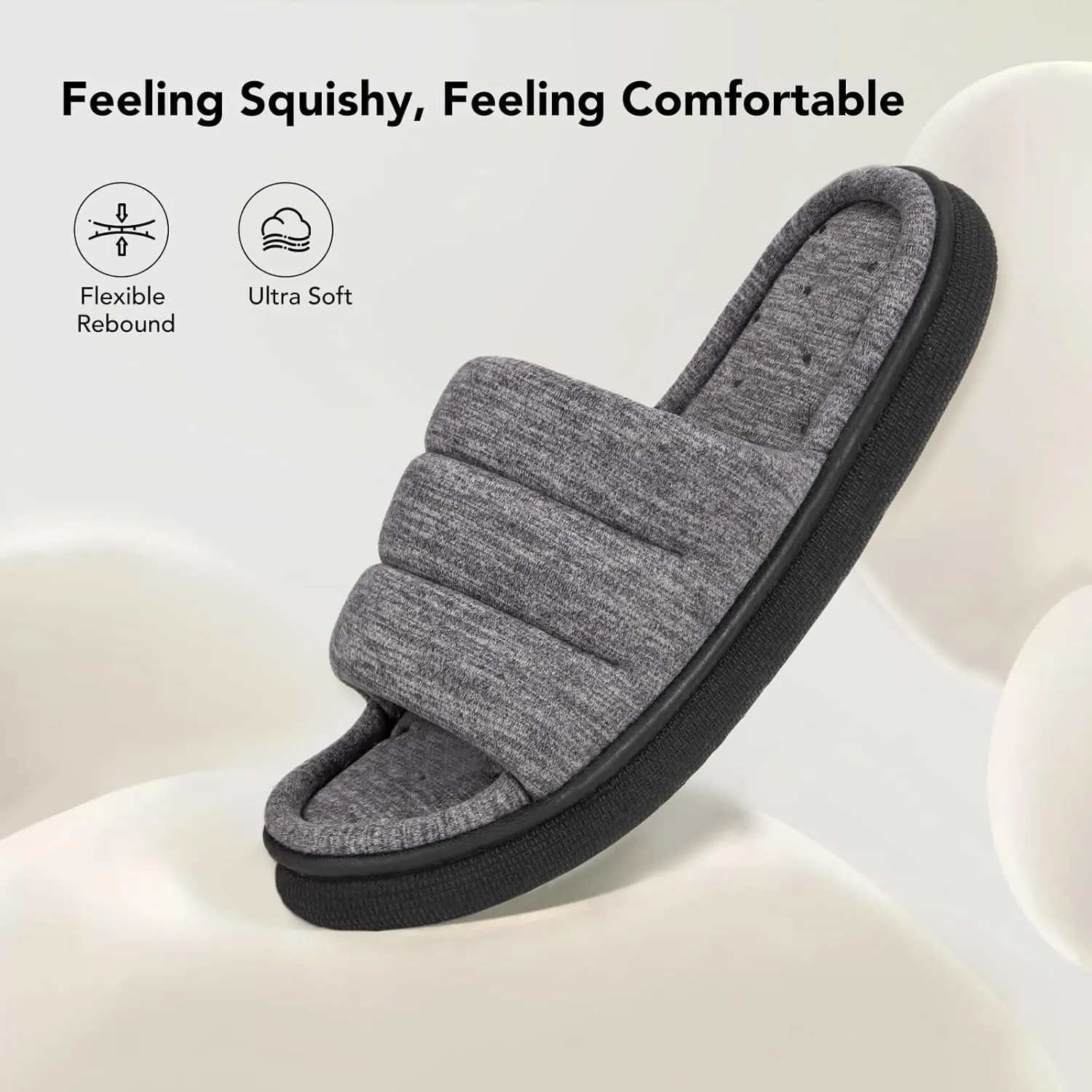 VeraCosy Mens Open-Toe Slippers Memory Foam Indoor Outdoor House Shoes